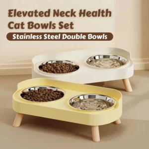 Dopamine Colorful Elevated Pet Feeder: Dual Stainless Steel Bowls with Neck Support - Fashion Food & Water Station for Pets