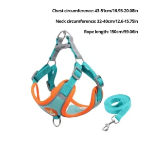 Adjustable reflective chest harness for dogs, anti-pull, ideal for walks and runs. Also suitable for cats.
