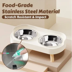 Dopamine Colorful Elevated Pet Feeder: Dual Stainless Steel Bowls with Neck Support - Fashion Food & Water Station for Pets